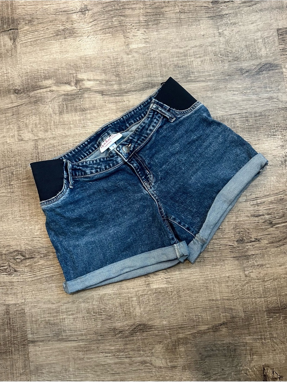 Ingrid & Isabel Dark Blue Denim Shorts with Black Stretch Waistband